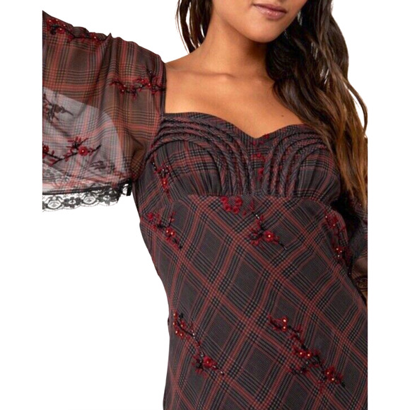 NEW FREE PEOPLE PLAID FALLEN FLOWERS MIDI DRESS SIZE 0 - Picture 10 of 14